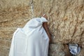 Man in tallit praying at Wailing Wall in Jerusalem, Israel. Royalty Free Stock Photo