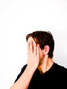 Man Covering Face with Hand - Sideview, shame, seeking anonymity, anonymous, identity