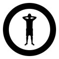 Man covering his ears silhouette front view Closing concept ignore icon black color illustration in circle round Royalty Free Stock Photo