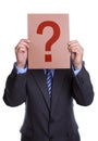 Man covering his face with a question mark sign Royalty Free Stock Photo