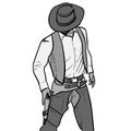 Man with cowboy hat and gun. Western Gunfighter. Digital sketch hand drawing vector. Illustration.