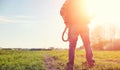 A man cowboy hat and a loso in the field. American farmer in a f Royalty Free Stock Photo