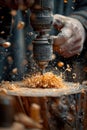 Man Crafting Wood Shavings With Machine Royalty Free Stock Photo