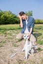 Man with crashed drone Royalty Free Stock Photo