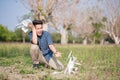 Man with crashed drone Royalty Free Stock Photo