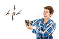 Man crashing a quadcopter drone