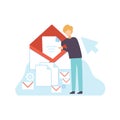 Man Create Website Content, Technology Process of Software Development, Social Media Marketing Vector Illustration