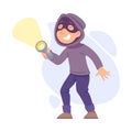 Man Criminal in Hoody and Mask Holding Flashlight Committing Crime Vector Illustration Royalty Free Stock Photo