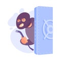 Man Criminal in Mask with Crowbar Looking from Safe Door Committing Crime Vector Illustration