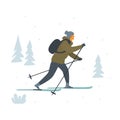 Man cross country skiing isolated vector illustration