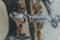 Man crossing through the wooden bridge in flip flops Royalty Free Stock Photo