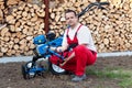 Man with cultivator machine Royalty Free Stock Photo