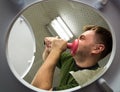 Man with cup plunger Royalty Free Stock Photo