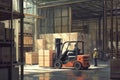 A man is skillfully driving a forklift inside a large warehouse Royalty Free Stock Photo