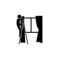 man curtain hanging icon. Element of man cleaning icon for mobile concept and web apps. Glyph man curtain hanging icon can be used