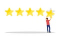 Man customer giving five star rating. Customer Review. Feedback Royalty Free Stock Photo