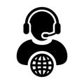 Man customer service icon vector person profiel symbol with headset for internet network online support