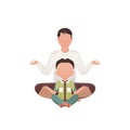 A man with a cute little boy are sitting and doing yoga. Isolated. Cartoon style. Royalty Free Stock Photo