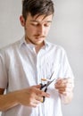 Man cutting a Cigarette with Scissors Royalty Free Stock Photo