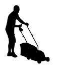Man cutting the grass with lawnmower silhouette Royalty Free Stock Photo