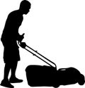 Man cutting the grass with lawnmower silhouette Royalty Free Stock Photo