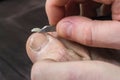 Man cutting nails on his foot - pedicure Royalty Free Stock Photo