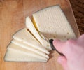 Man cutting a piece of Spanish cheese