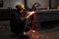 Man Cutting Steel at shipyard Royalty Free Stock Photo