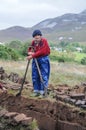 Peat cutter at work in Ireland Royalty Free Stock Photo