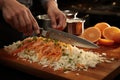 man cutting white onion with knife Royalty Free Stock Photo