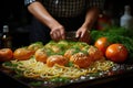 man cutting white onion with knife Royalty Free Stock Photo