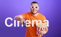 man in 3d glasses using console watching movie Royalty Free Stock Photo