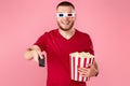 man in 3d glasses using console watching movie Royalty Free Stock Photo