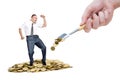 Man dancing on the heap of money Royalty Free Stock Photo