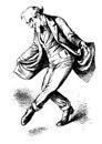 Man Dancing, partying with celebrities, vintage engraving