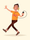Man dancing listening to music on your phone through headphones. Royalty Free Stock Photo