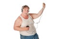 Man dancing to music on handheld audio device Royalty Free Stock Photo