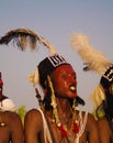 Man dancing Yaake dance and sing at Guerewol festival in InGall village, Agadez, Niger Royalty Free Stock Photo