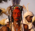 Man dancing Yaake dance and sing at Guerewol festival in InGall village, Agadez, Niger Royalty Free Stock Photo