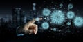 Man analyzing bacteria with digital holographic projection close-up 3D rendering
