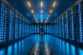 Man in Data Center: Server Room Technology, IT Infrastructure, Professional Networking, Future of Computing Generative AI