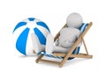 Man on deckchair and ball on white background Royalty Free Stock Photo