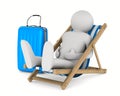 Man on deckchair and luggage on white background Royalty Free Stock Photo