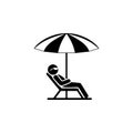 Man in a deckchair and umbrella. Relax icon Royalty Free Stock Photo