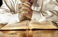 Man in Deep Prayer Over His Holy Bible Royalty Free Stock Photo