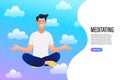 Man deeply meditating, doing breathing yoga exercises alone. Royalty Free Stock Photo