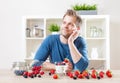 Man with delicious yogurt with fresh berries Royalty Free Stock Photo