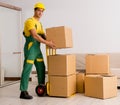 Man delivering boxes during house move Royalty Free Stock Photo