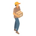 Man delivery box icon, isometric style Royalty Free Stock Photo