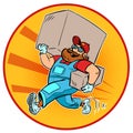 Man delivery courier, loader. A bearded man with a big box. Shopping and Ordering Online Trading
